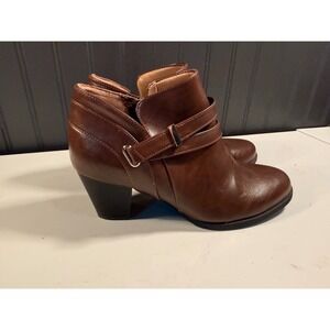 Abella Jennie Brown Ankle Boots Faux Leather Block Heel Booties Women 8M